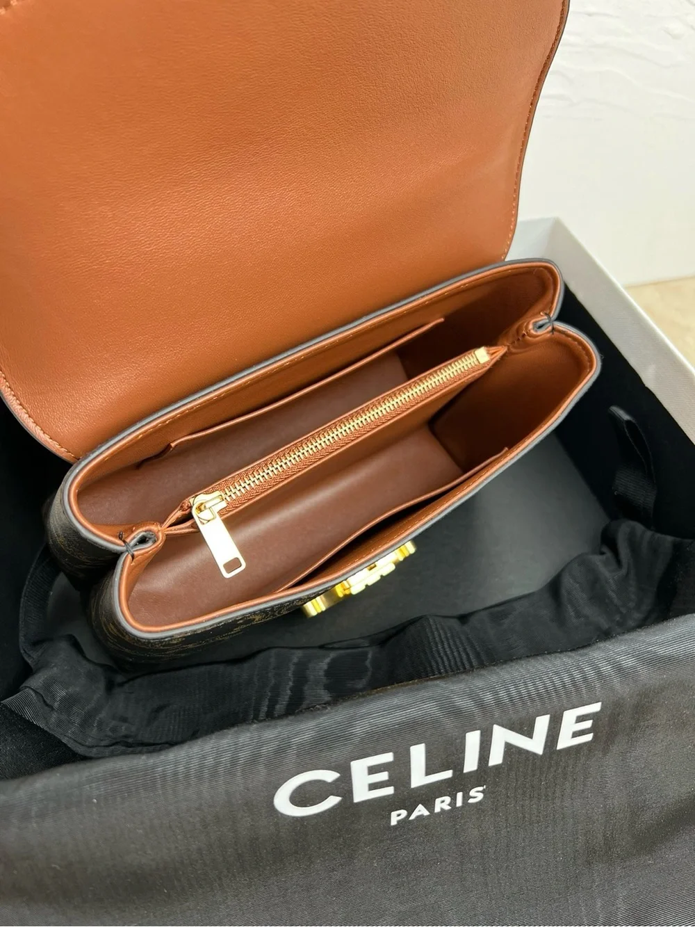 Celine Triomphe Top Handle Satchel in Brown with Gold Hardware